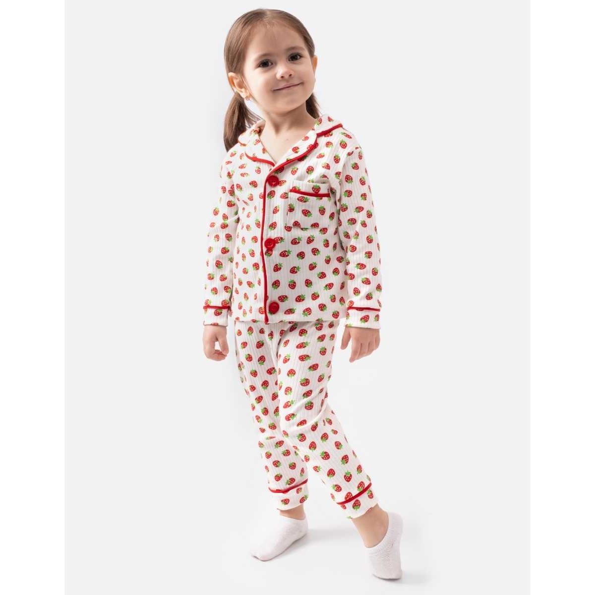 Çilek Baskılı Kız Bebek Pijama Takımı