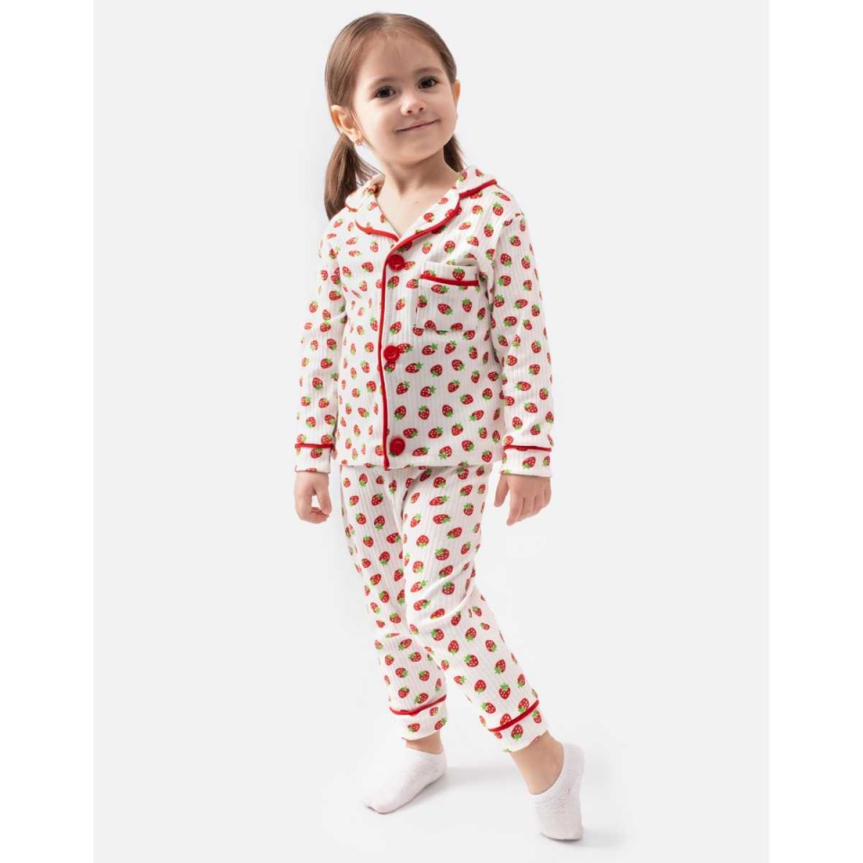 Çilek Baskılı Kız Bebek Pijama Takımı