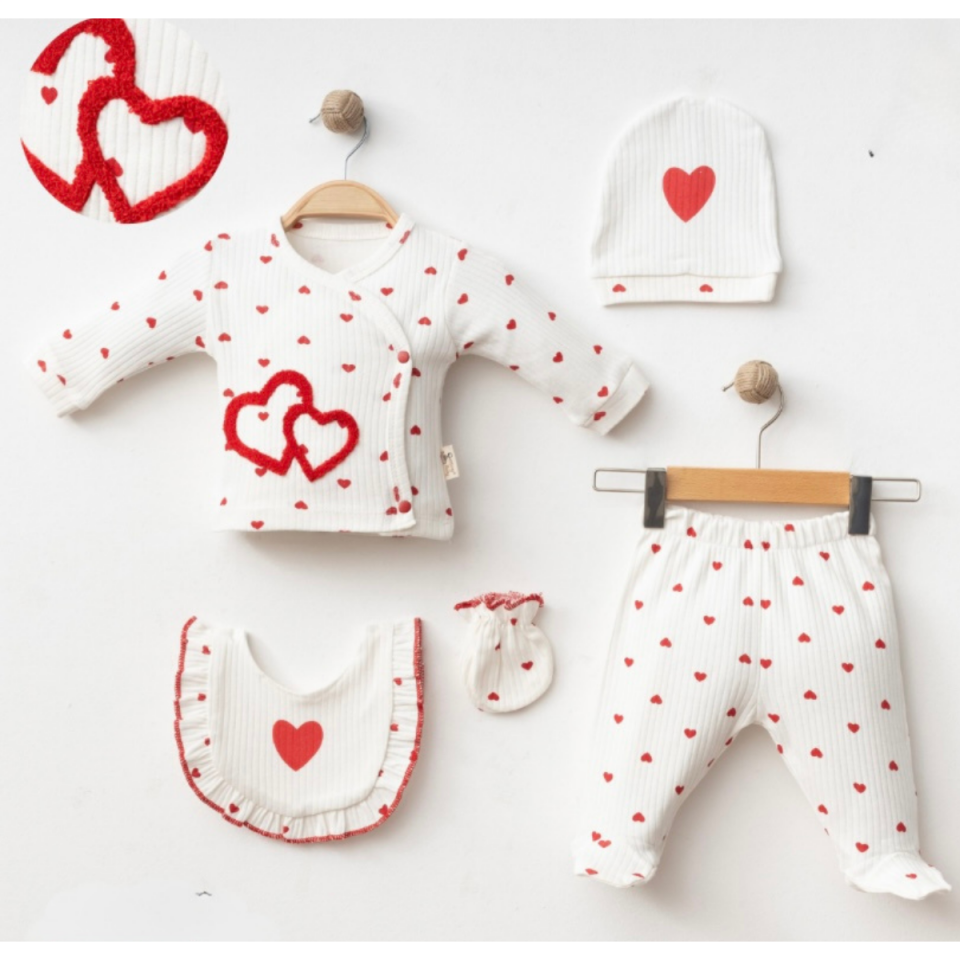 Kalp Süzeneli Kız Bebek 5'li Hastane Çıkış Seti