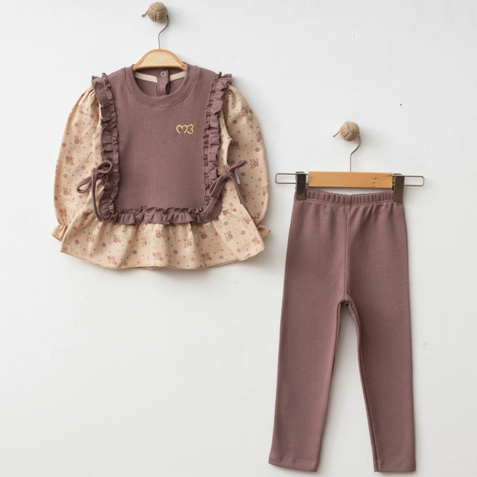 Çiçek Baskılı Kız Bebek Alt Üst 2'li Takım