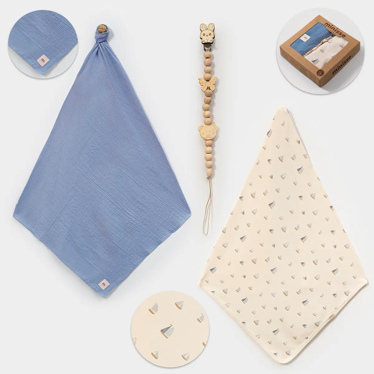 Yelkenli Baskılı Müslin Penye Battaniye Set