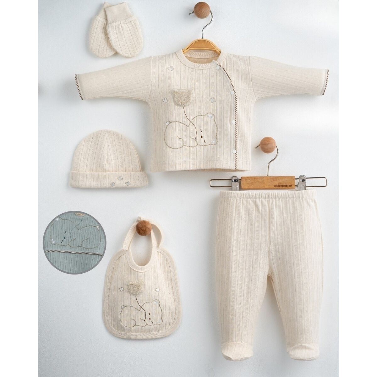 Unisex Balonlu Ayı Nakış 5li Set (Kutulu)