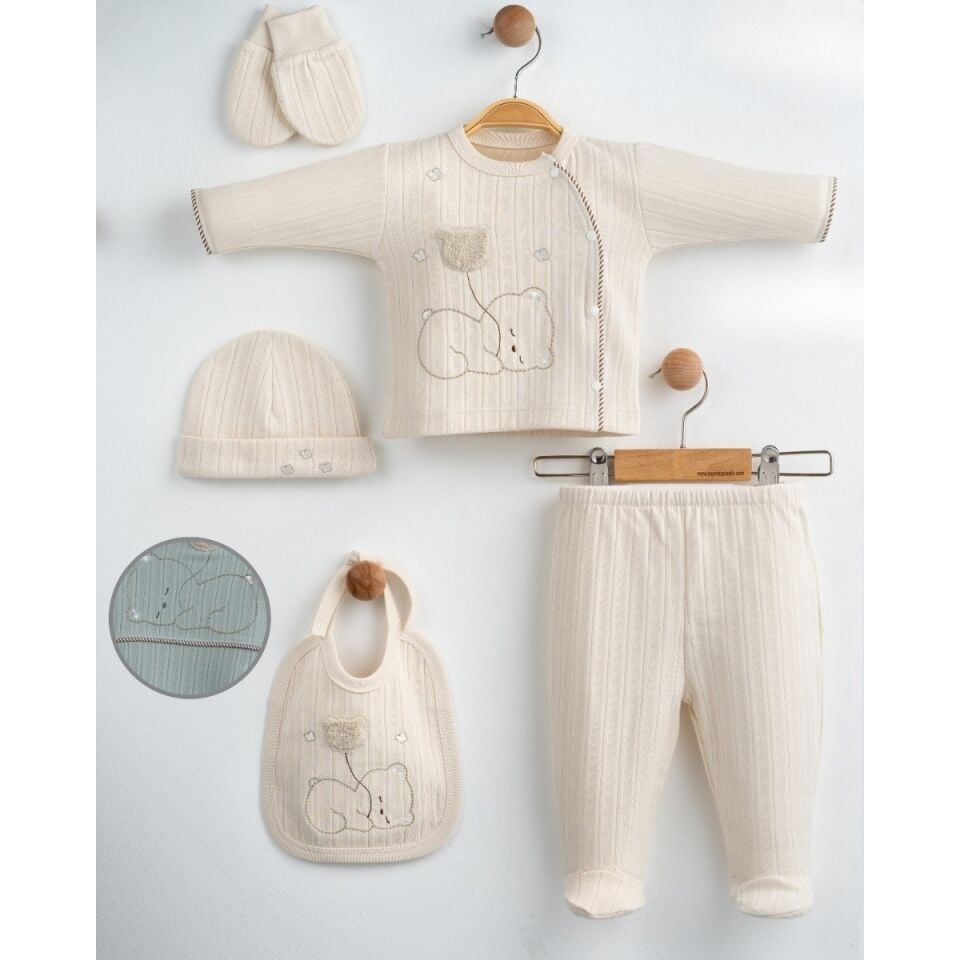 Unisex Balonlu Ayı Nakış 5li Set (Kutulu)