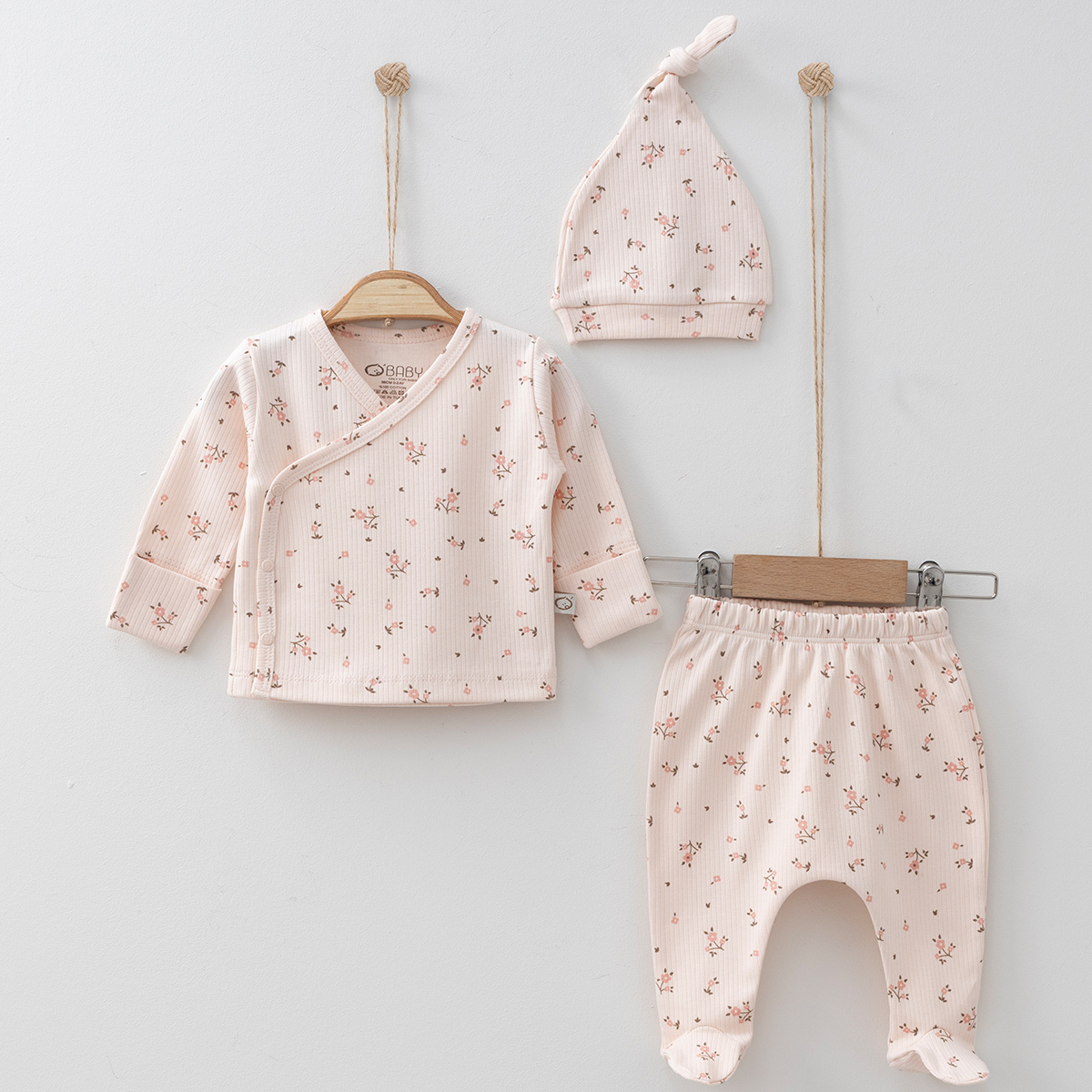 Çiçek Baskılı Kız Bebek 3'lü Set