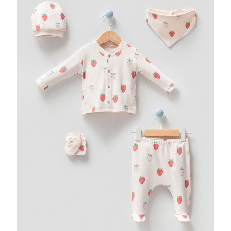 Çilekli Kız Bebek 5'li Hastane Çıkışı Set