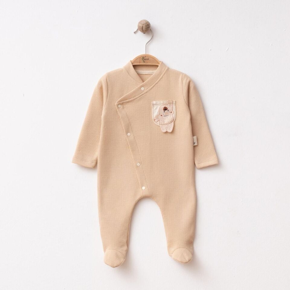 Çıtçıtlı Bear Erkek Bebek Tulum Sütlü Kahve