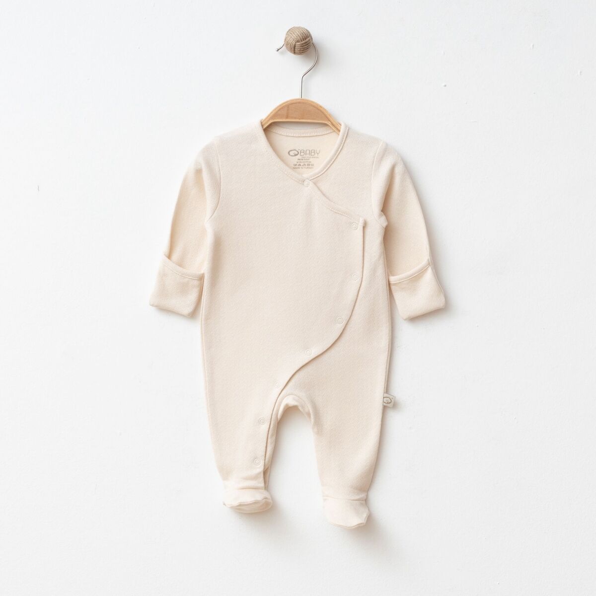 Unisex Jakarlı Kruvaze Kendinden Eldivenli Tulum Bej