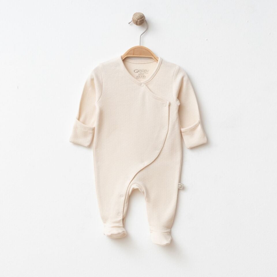 Unisex Jakarlı Kruvaze Kendinden Eldivenli Tulum Bej