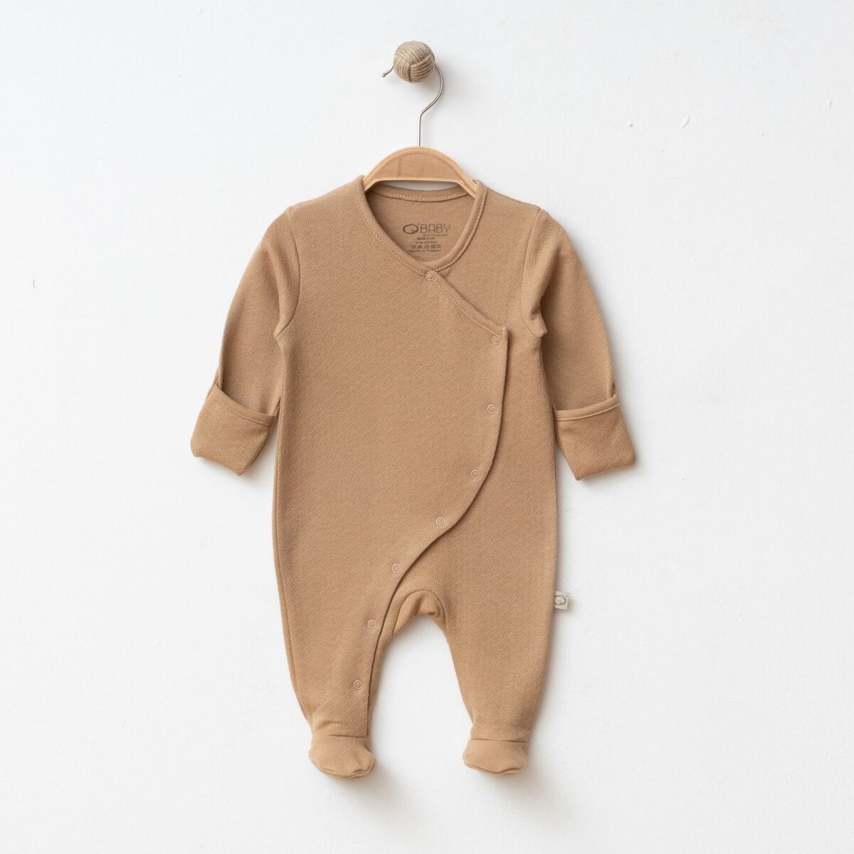 Unisex Jakarlı Kruvaze Kendinden Eldivenli Tulum Kahve