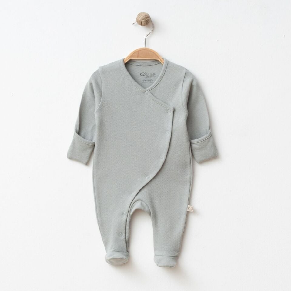 Unisex Jakarlı Kruvaze Kendinden Eldivenli Tulum Gri