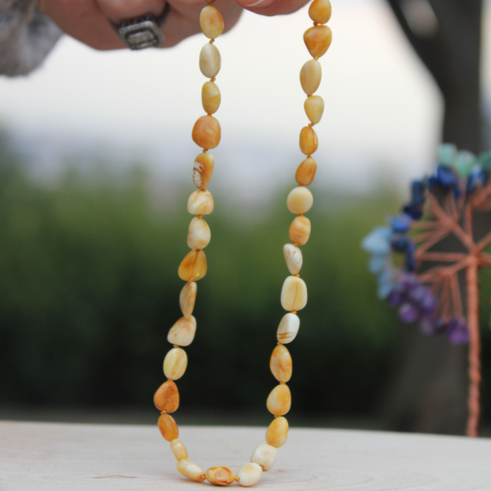 Orijinal Damla Kehribar Sertifikalı Bebek Kolyesi 34cm